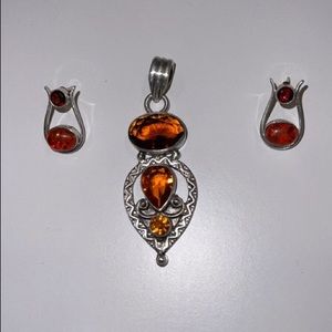 Silver and gemstone ow dany and earring